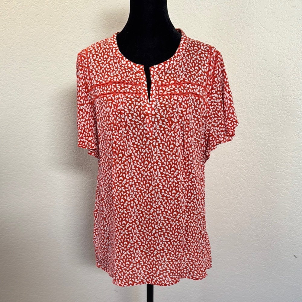 Pale Sky Red Patterned Women's Top Lg